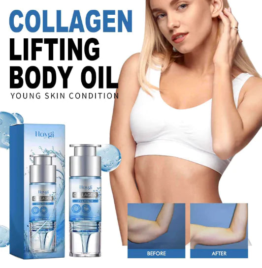 Collagen firming body oil for women. Anti-aging formula tones and firms skin. Moisturizing, natural ingredients for smooth, youthful appearance.