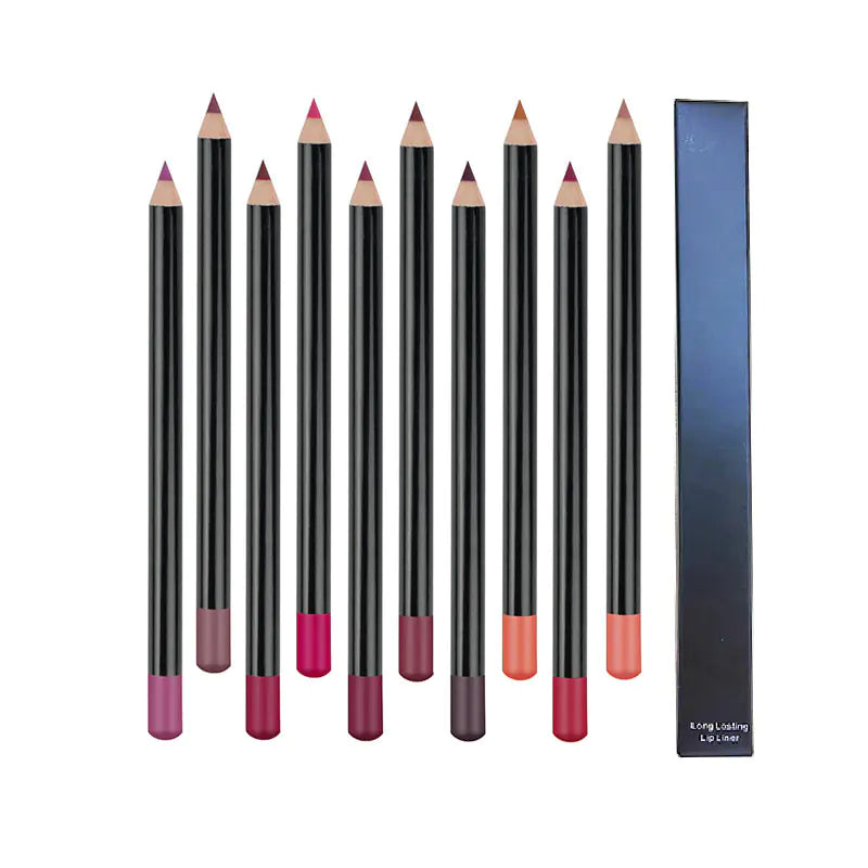 Black Wooden 12-Color Waterproof Lip Liner Pens