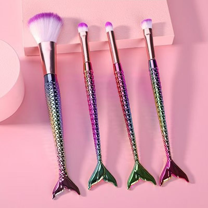 Stunning 4-piece mermaid gradient eye makeup brush set. Portable design perfect for travel. Soft bristles for eyeshadow, blending, and liner. Create magical eye looks anywhere.