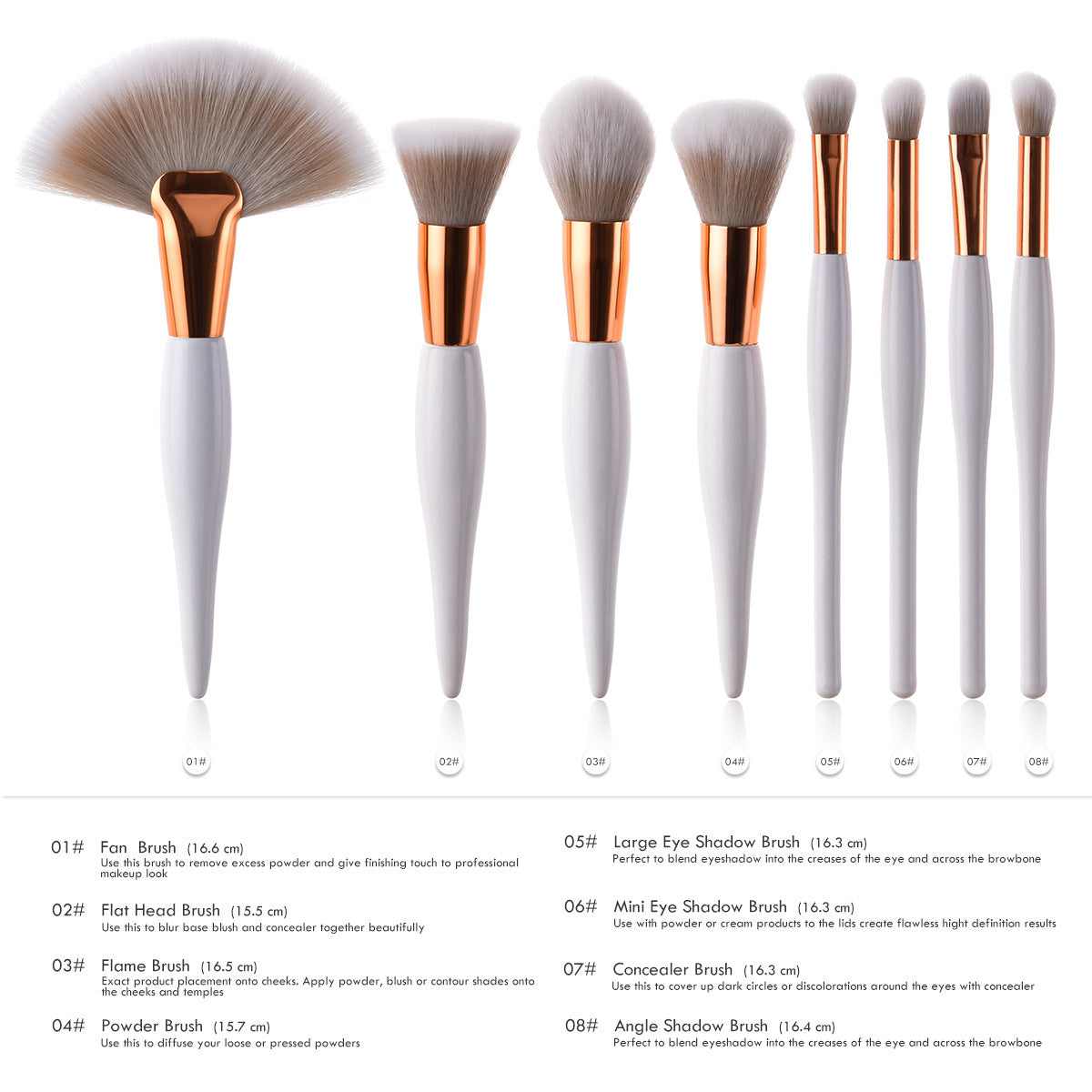 Makeup Brush Set with Black Handle and Silver Tubes