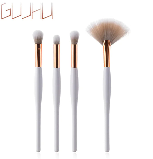 Makeup Brush Set with Black Handle and Silver Tubes